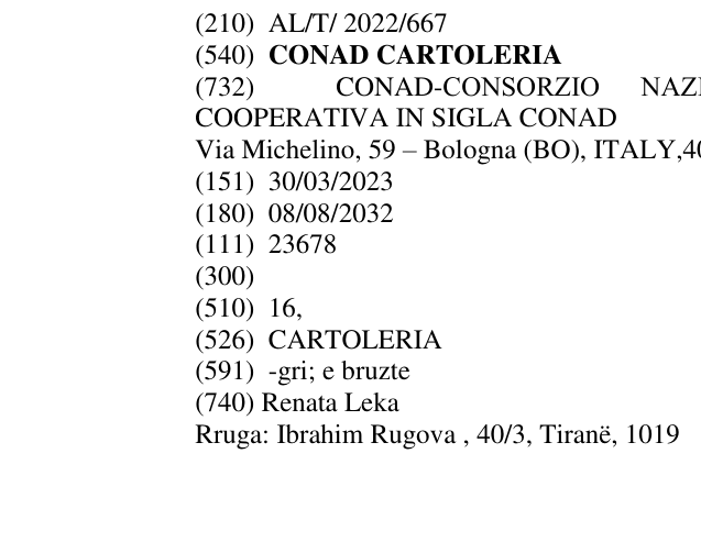 Zëri i markës CONAD CARTOLERIA në buletin