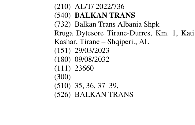 Zëri i markës BALKAN TRANS në buletin