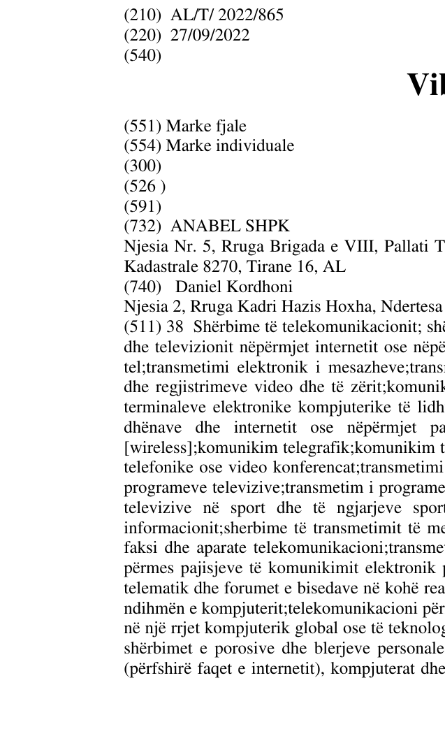 Zëri i markës Vibin në buletin