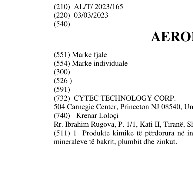 Zëri i markës AEROPHINE në buletin