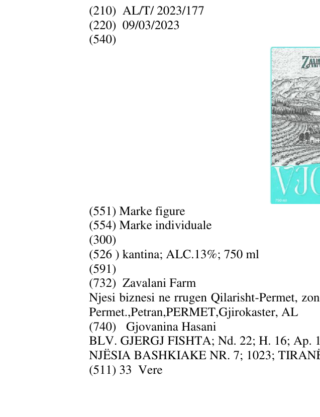 Zëri i markës kantina; ALC.13%; 750 ml në buletin