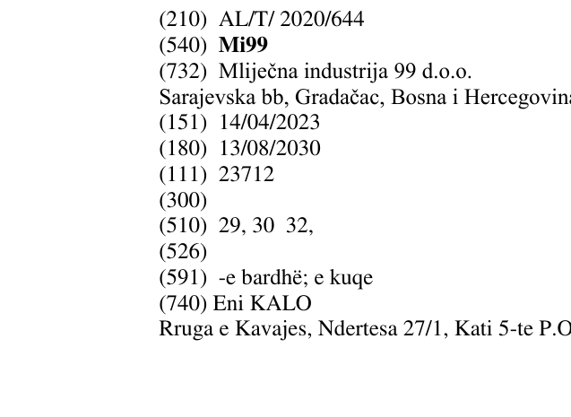 Zëri i markës Mi99 në buletin
