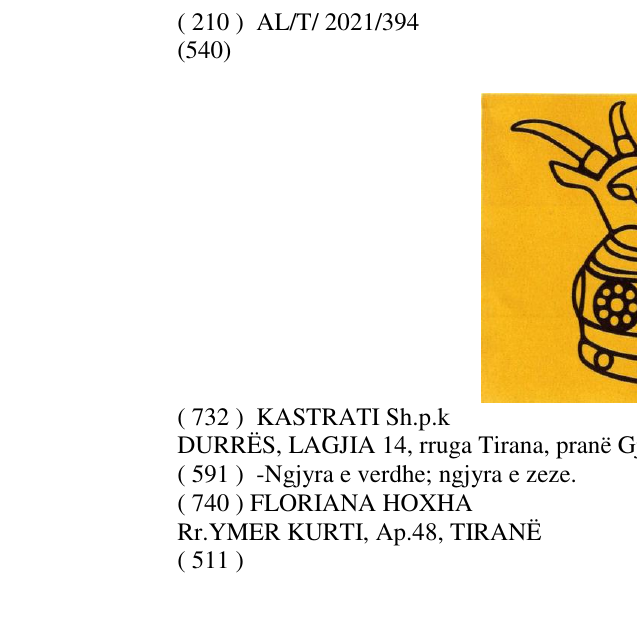 Zëri i markës AL/T/2021/394 në buletin