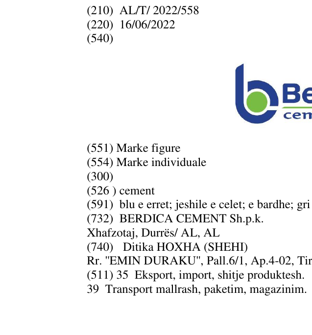Zëri i markës cement në buletin