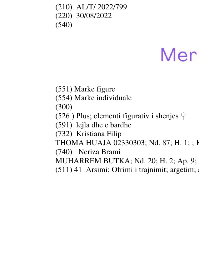 Zëri i markës Plus; elementi figurativ i shenjes ♀ në buletin