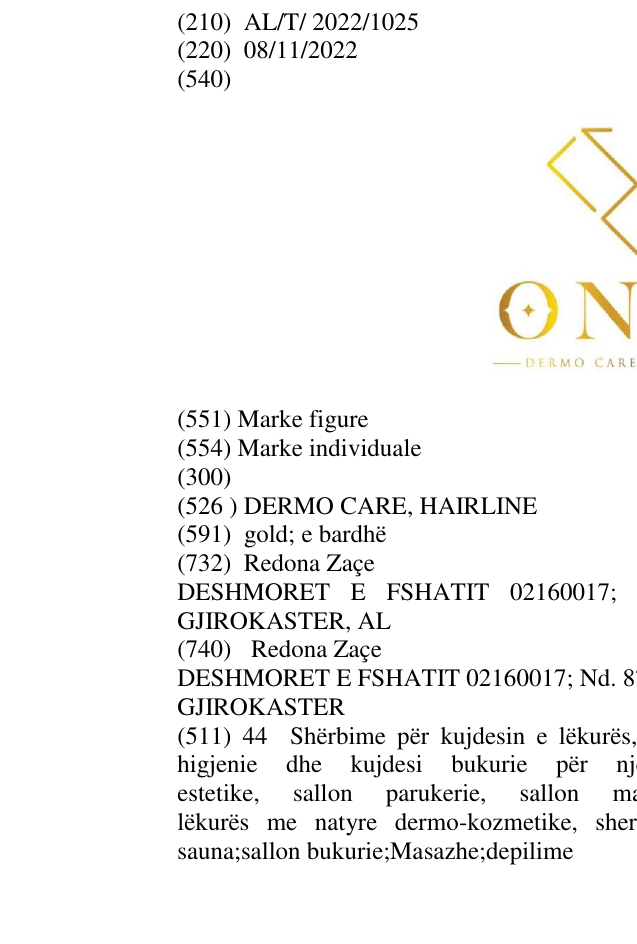 Zëri i markës DERMO CARE, HAIRLINE në buletin