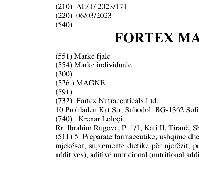 Zëri i markës FORTEX MAGNE D’ORO në buletin