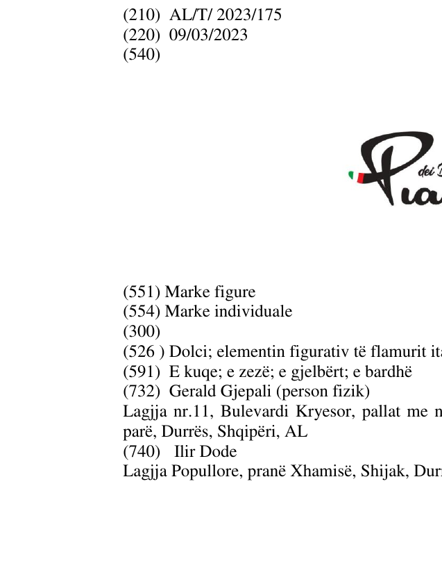 Zëri i markës Dolci; elementin figurativ të flamurit italian në buletin