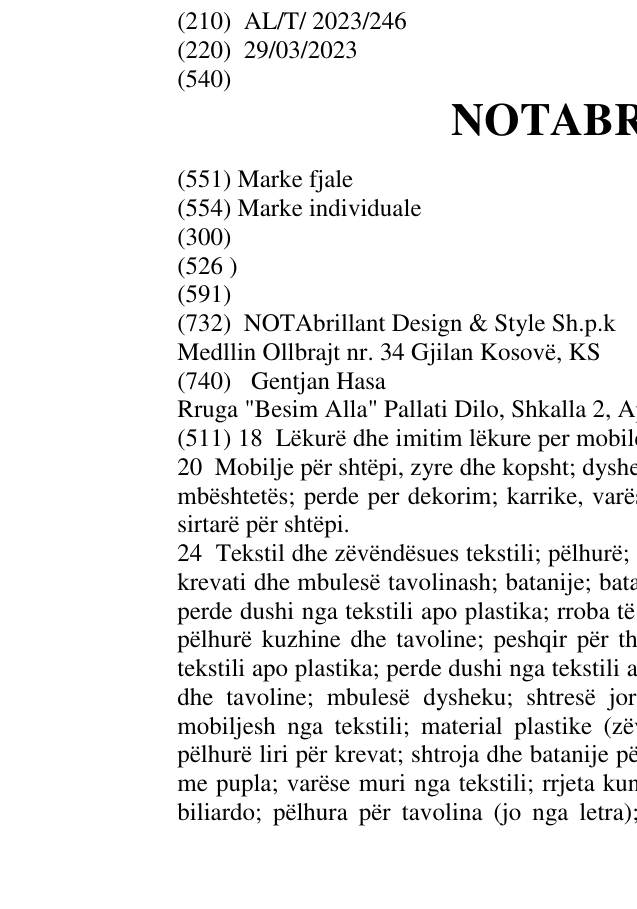 Zëri i markës NOTABRILLANT në buletin