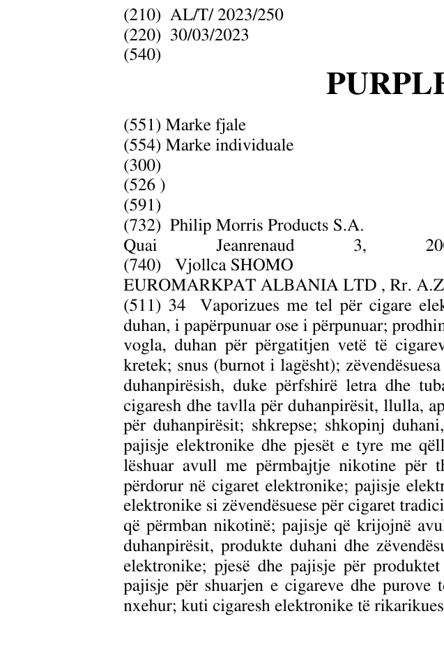 Zëri i markës PURPLE WAVE në buletin