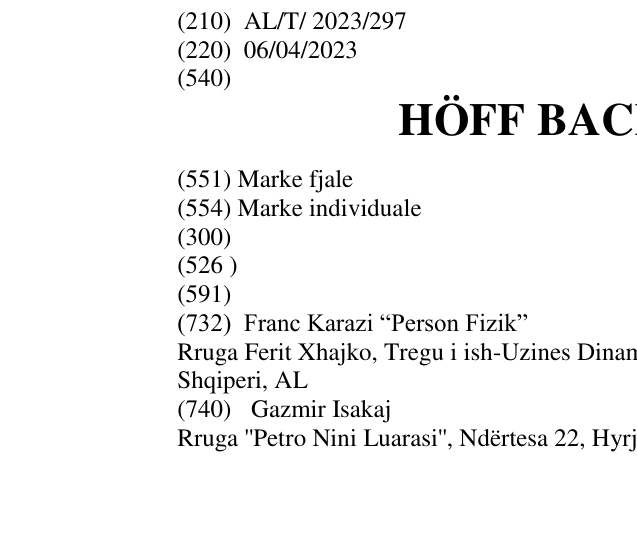 Zëri i markës HÖFF BACKERMANN në buletin