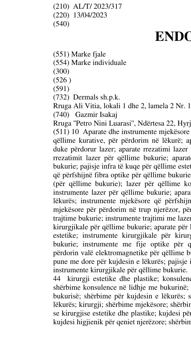 Zëri i markës ENDOLIFT në buletin