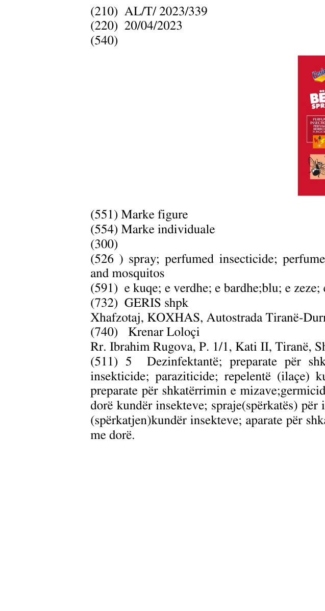 Zëri i markës spray; perfumed insecticide; perfumed herbicide fungicide; effective against flies and mosquitos në buletin