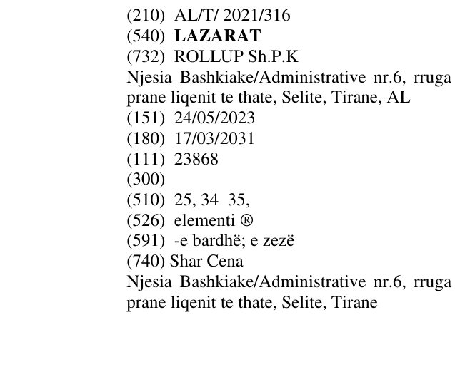 Zëri i markës LAZARAT në buletin
