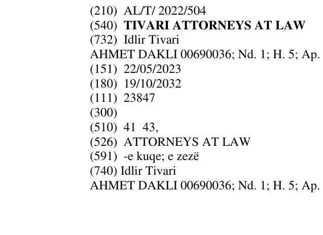 Zëri i markës TIVARI ATTORNEYS AT LAW në buletin