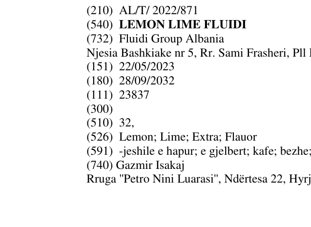 Zëri i markës LEMON LIME FLUIDI në buletin