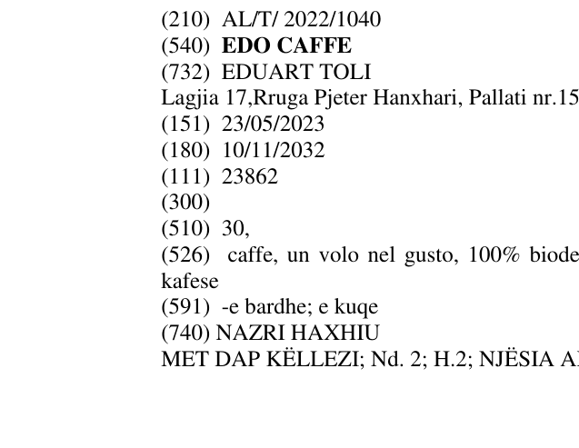 Zëri i markës EDO CAFFE në buletin