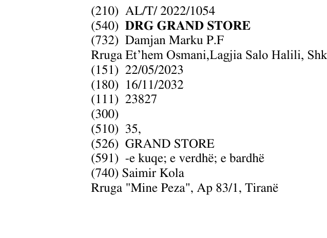 Zëri i markës DRG GRAND STORE në buletin