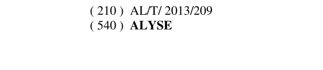 Η εγγραφή του σήματος ALYSE Buletini i Pronësisë Industriale 127 στο δελτίο