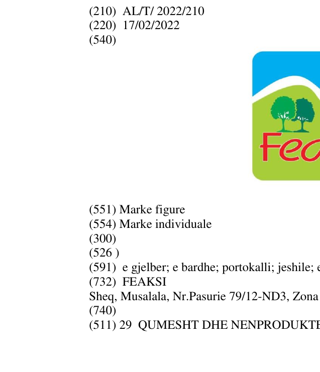 Zëri i markës Feaksi në buletin