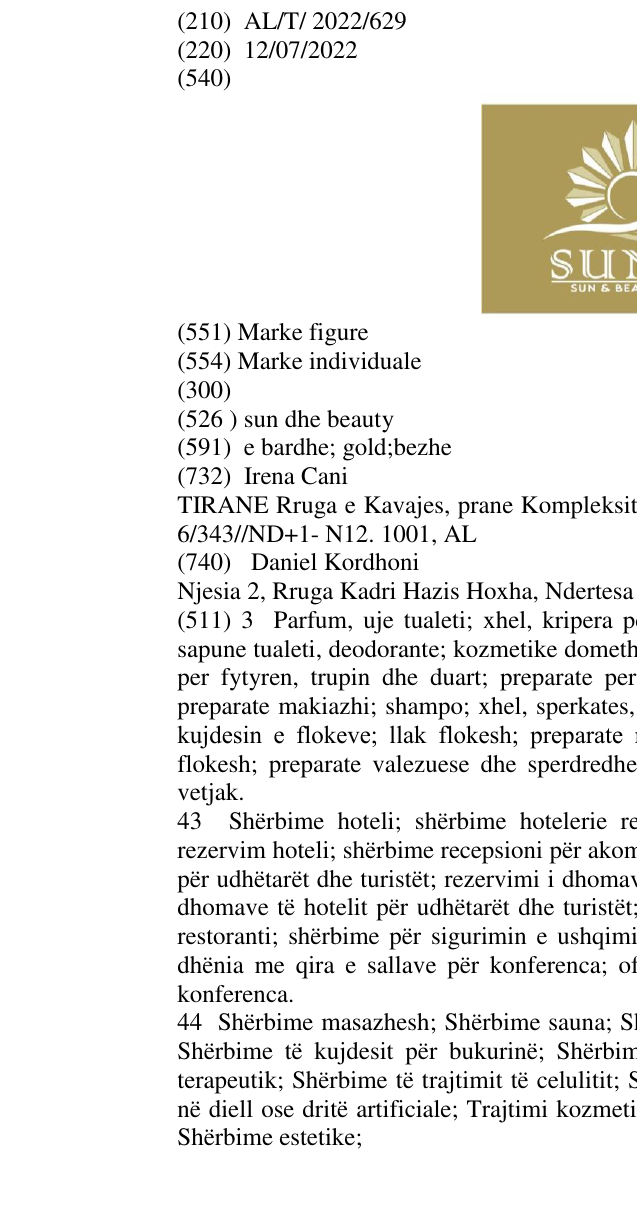 Zëri i markës sun dhe beauty në buletin