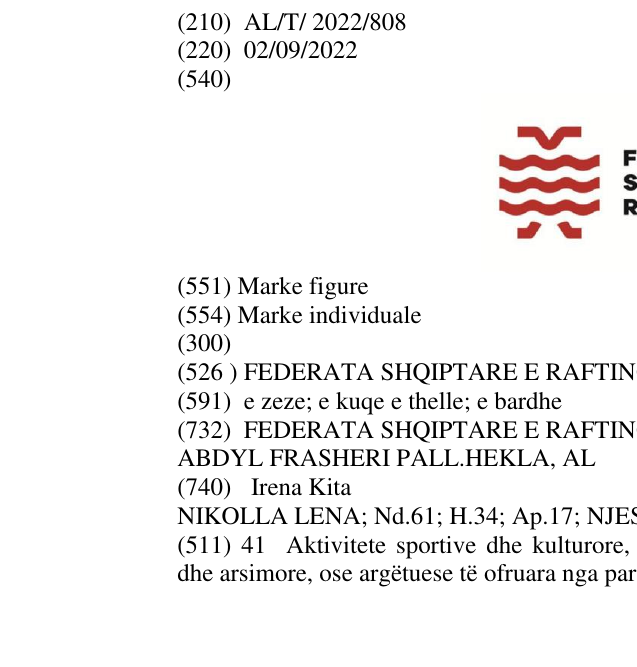 Zëri i markës FEDERATA SHQIPTARE E RAFTING në buletin
