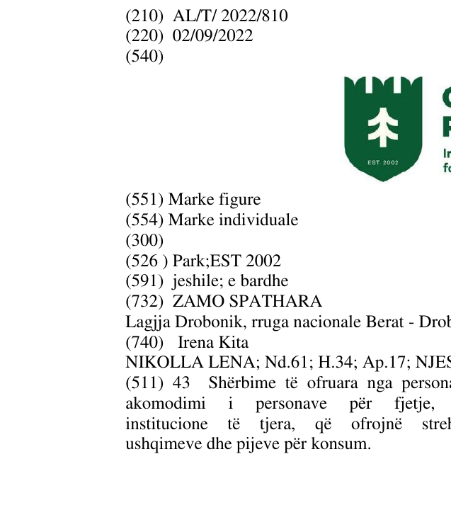 Zëri i markës Park;EST 2002 në buletin