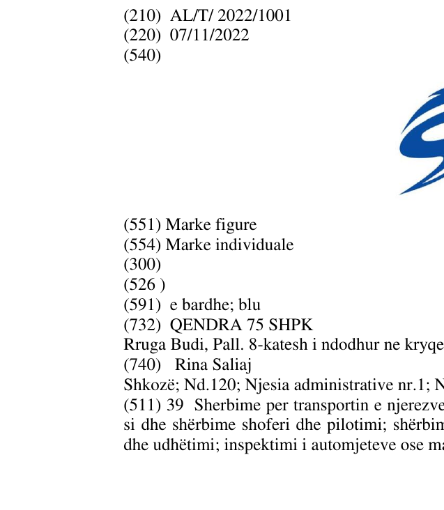 Zëri i markës AL/T/2022/1001 në buletin