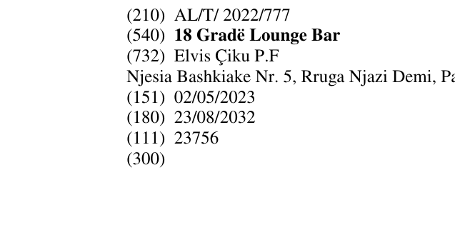 Zëri i markës 18 Gradë Lounge Bar në buletin