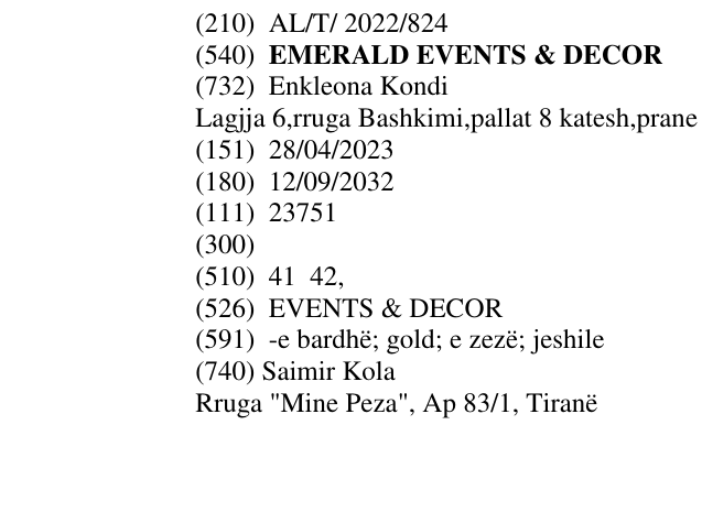 Zëri i markës EMERALD EVENTS & DECOR në buletin