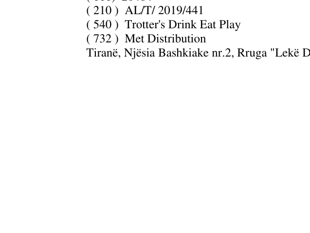 Zëri i markës Trotter's Drink Eat Play në buletin
