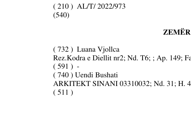 Zëri i markës ZEMËR LUANA në buletin