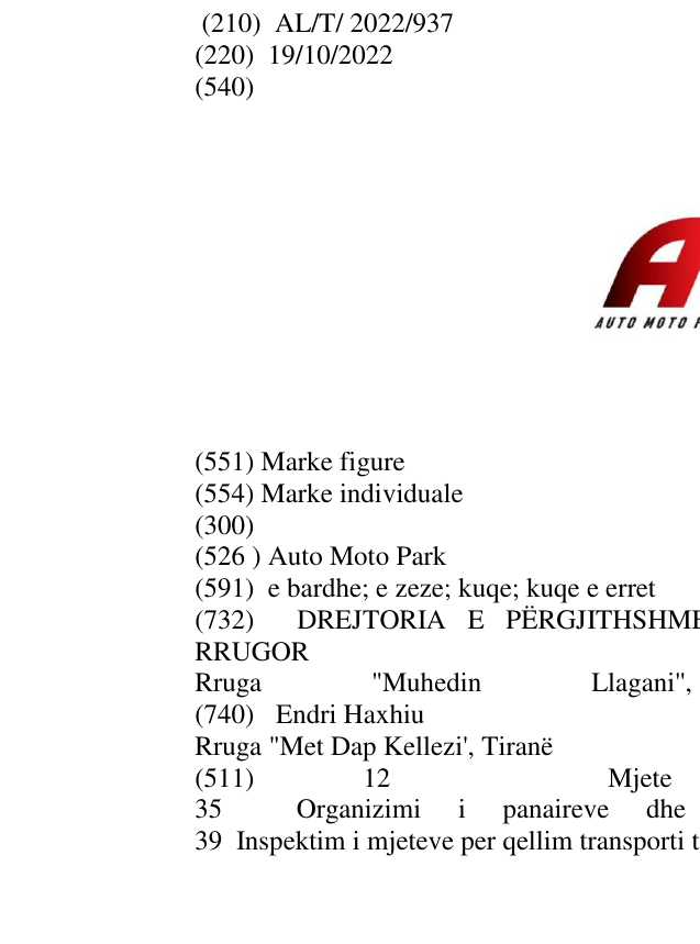Zëri i markës Auto Moto Park në buletin