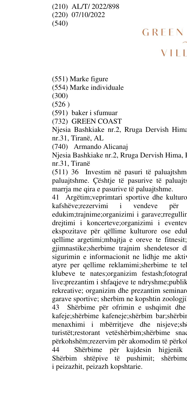 Zëri i markës GREEN COAST VILLAGE në buletin