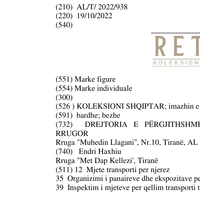 Zëri i markës KOLEKSIONI SHQIPTAR; imazhin e rrotes në buletin
