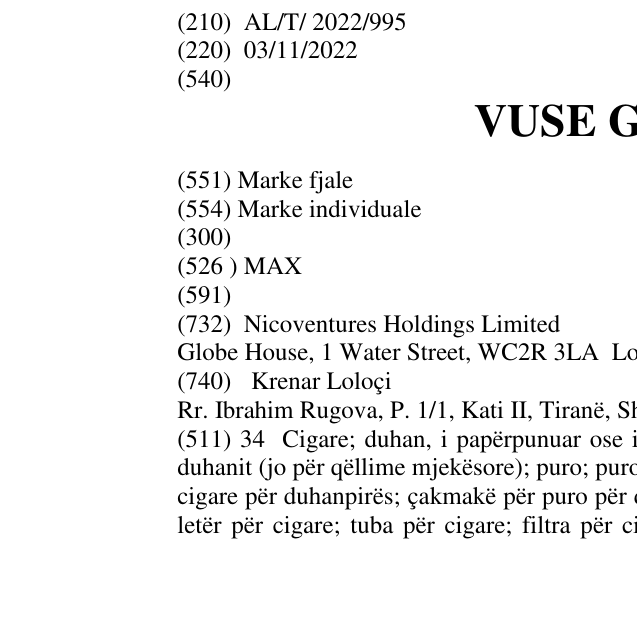Zëri i markës VUSE GO MAX në buletin