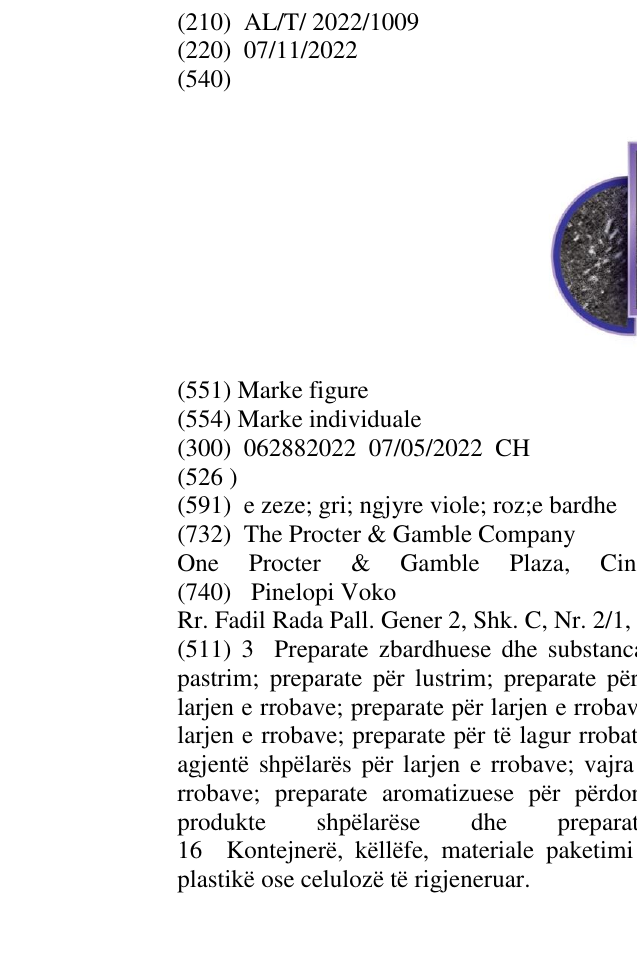 Zëri i markës AL/T/2022/1009 në buletin