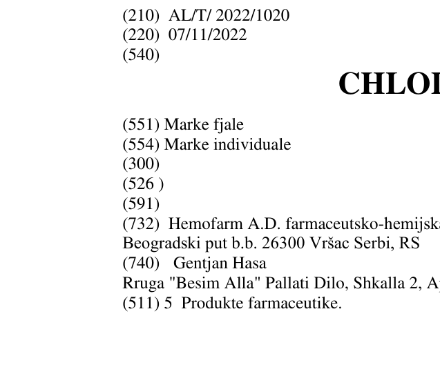 Zëri i markës CHLODENAL në buletin