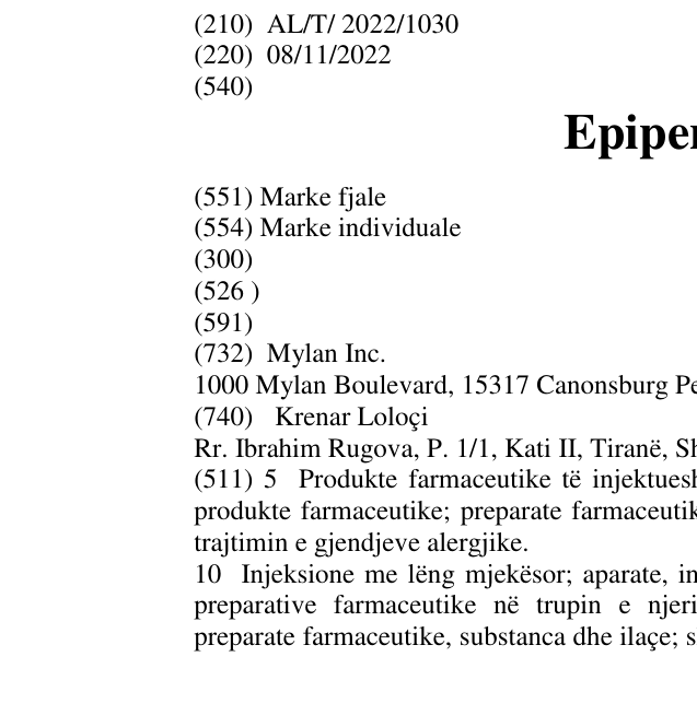 Zëri i markës Epipen Next në buletin
