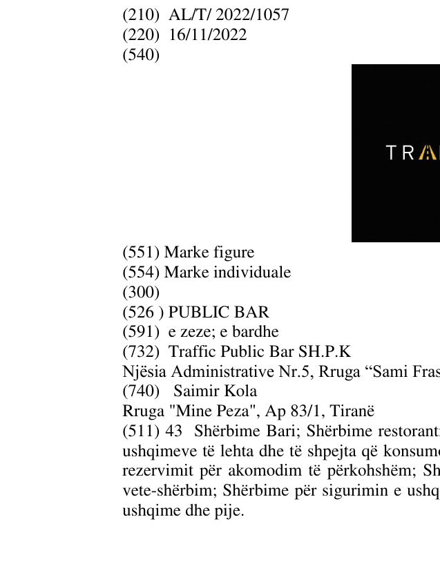 Zëri i markës PUBLIC BAR në buletin