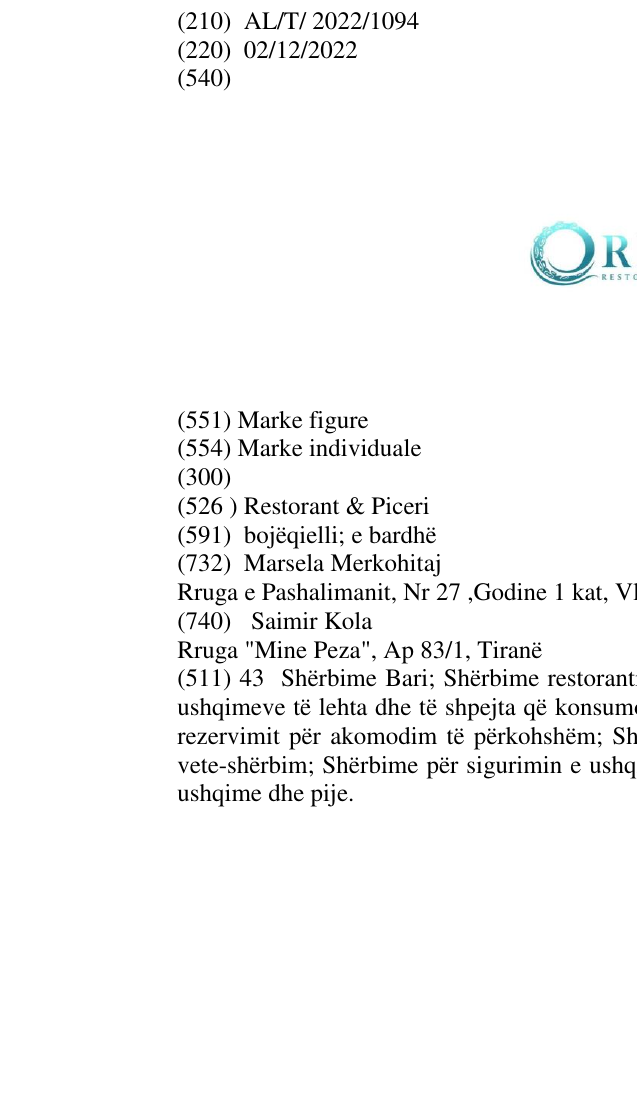 Zëri i markës Restorant & Piceri në buletin