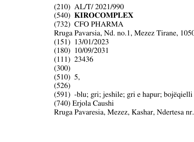 Zëri i markës KIROCOMPLEX në buletin