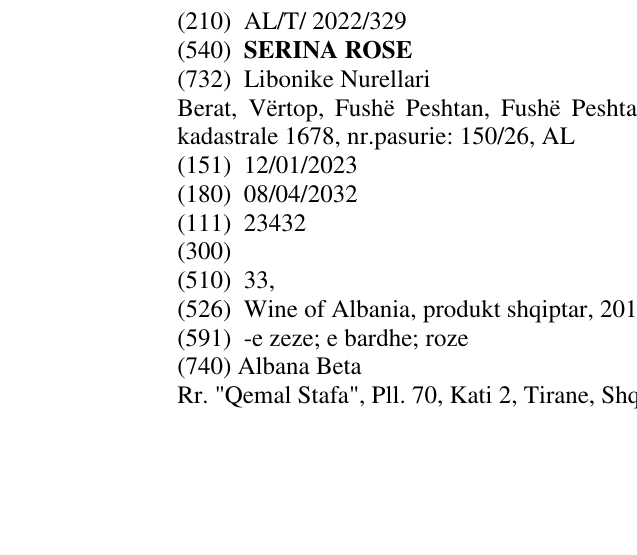 Zëri i markës SERINA ROSE në buletin