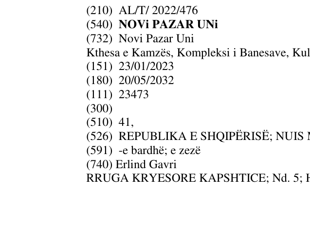 Zëri i markës NOVi PAZAR UNi në buletin
