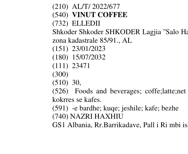 Zëri i markës VINUT COFFEE në buletin