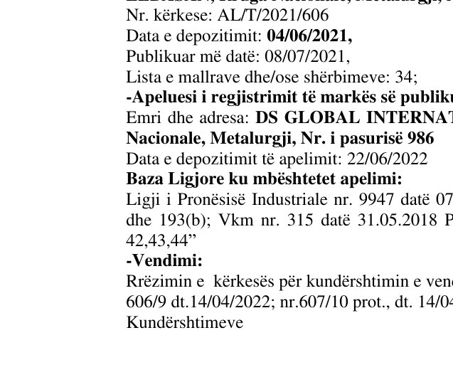 Zëri i markës KAMELIA AMBRE Slims në buletin