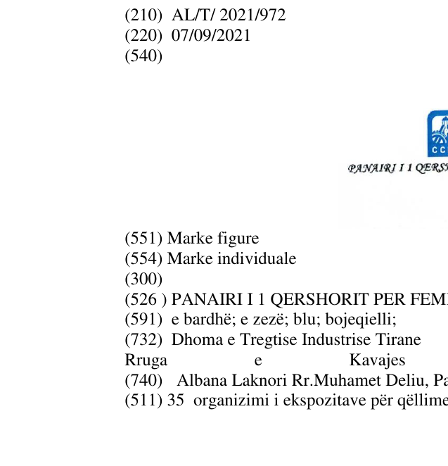 Zëri i markës PANAIRI I 1 QERSHORIT PER FEMIJE në buletin