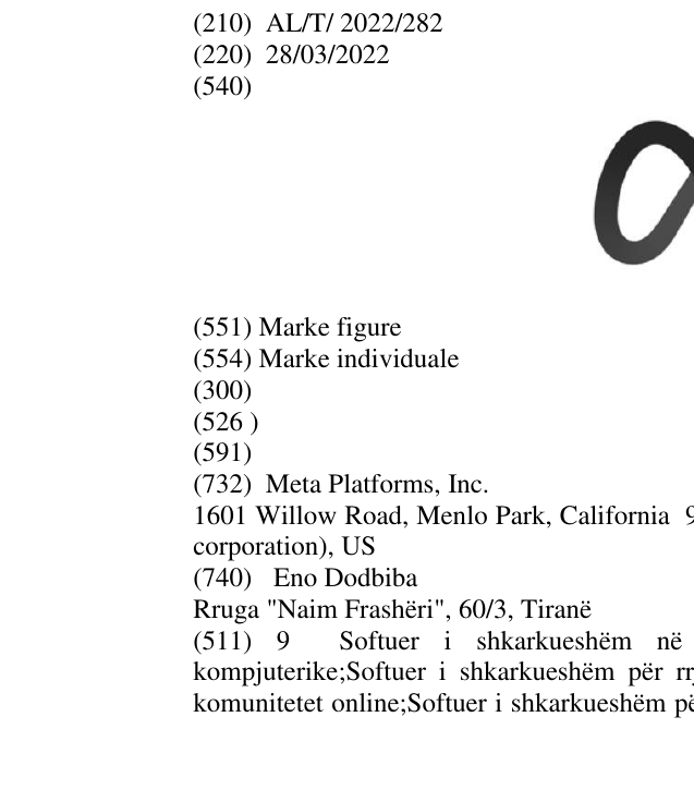 Zëri i markës AL/T/2022/282 në buletin