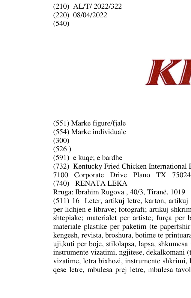 Zëri i markës KFC në buletin
