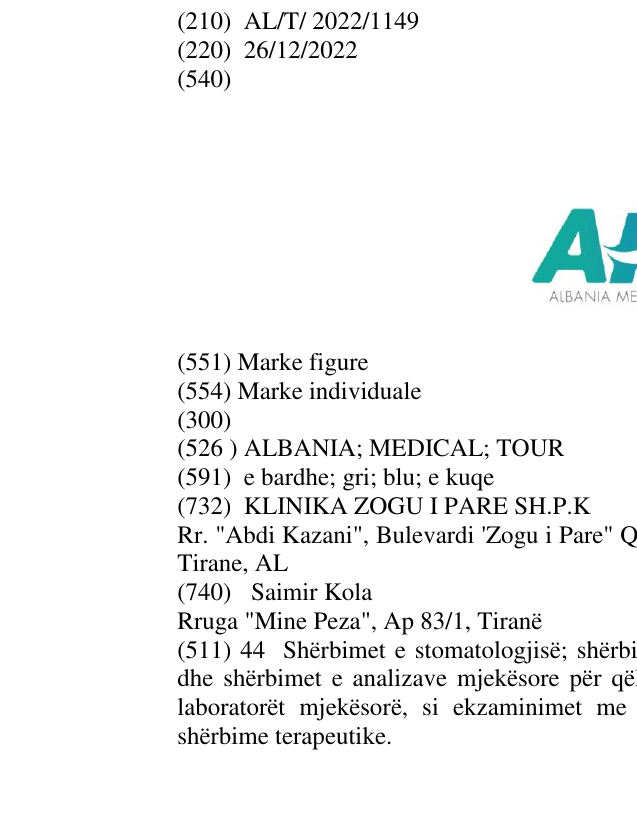 Zëri i markës ALBANIA; MEDICAL; TOUR në buletin